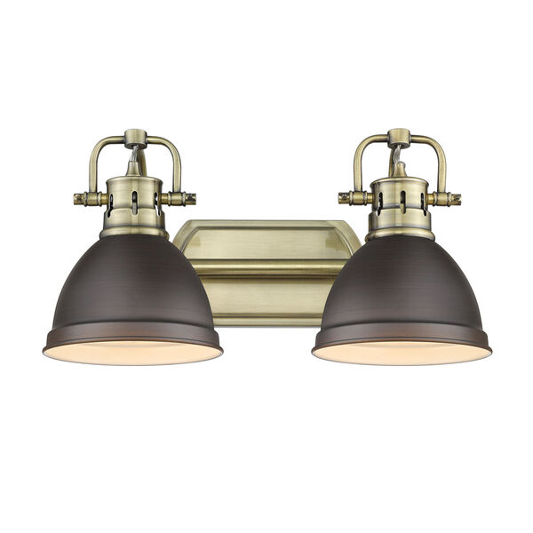 Duncan Aged Brass Two-Light Bath Vanity with Rubbed Bronze Shades, image 2
